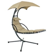 Sunnydaze Steel Outdoor Floating Chaise Lounge Chair with Canopy - Beige