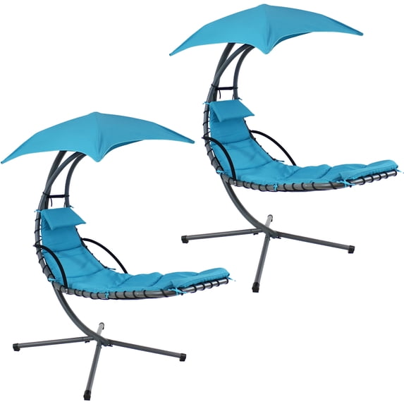 Sunnydaze Steel Outdoor Floating Chaise Lounge Chair with Canopy - Set of 2, Teal
