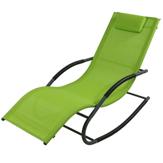 Sunnydaze Steel Outdoor Rocking Wave Lounge Chair with Pillow - Green