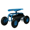 thumbnail image 1 of Sunnydaze Steel Rolling Garden Cart with Swivel Seat, Tool Tray, and Basket, Blue, 1 of 11