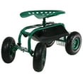 thumbnail image 1 of Sunnydaze Steel Rolling Garden Cart with Swivel Seat, Tool Tray, and Basket, Green, 1 of 13