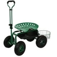 thumbnail image 1 of Sunnydaze Steel Rolling Garden Seat with Wheels, Swivel Seat, and Handle, Green, 1 of 15
