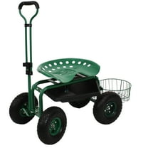 Sunnydaze Steel Rolling Garden Seat with Wheels, Swivel Seat, and Handle, Green