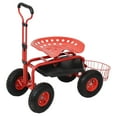 thumbnail image 1 of Sunnydaze Steel Rolling Garden Seat with Wheels, Swivel Seat, and Handle, Red, 1 of 15
