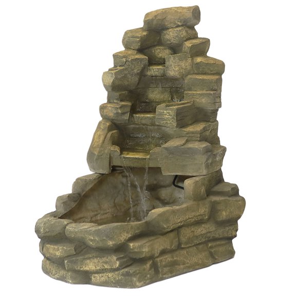 Sunnydaze Stone Falls Fiberglass Outdoor Water Fountain