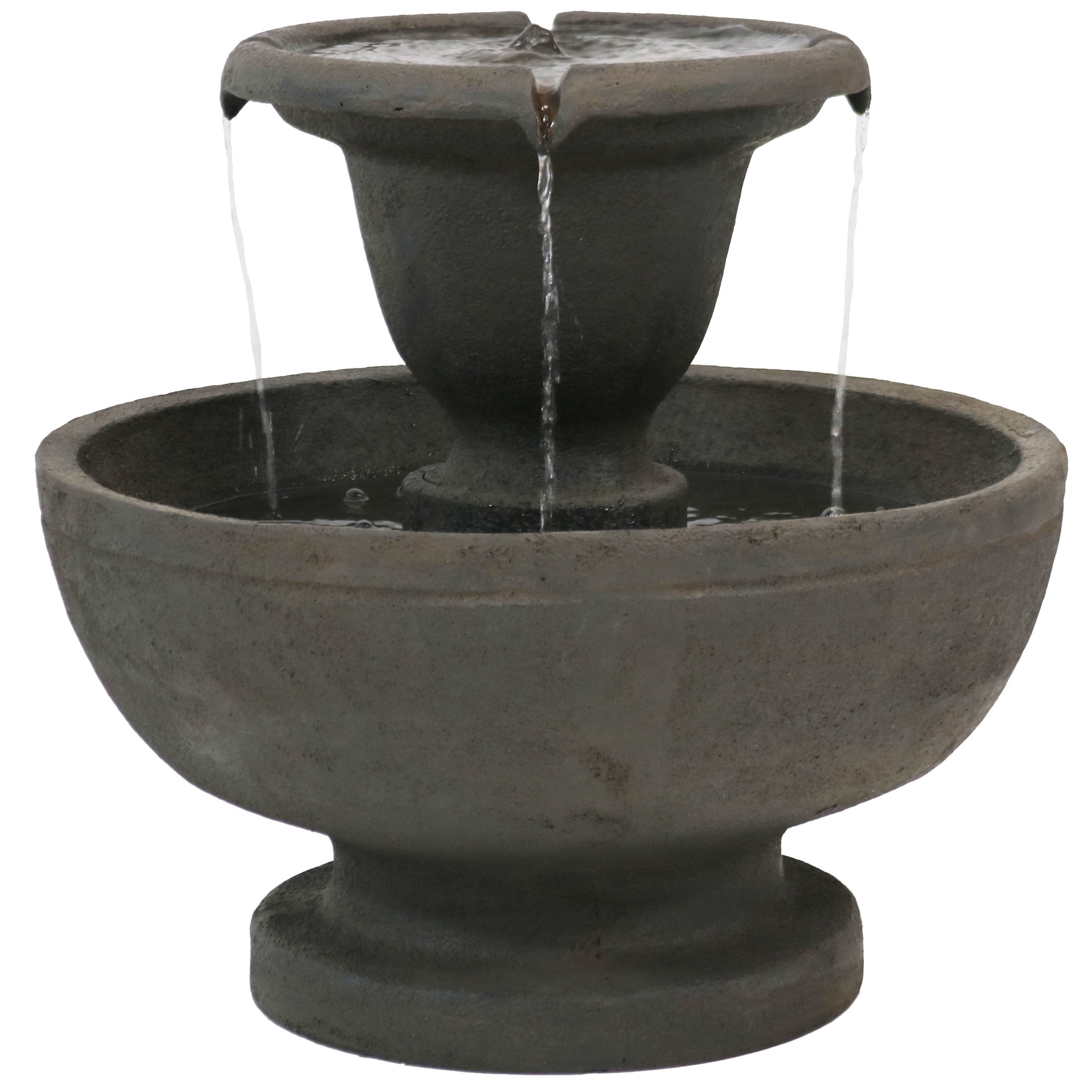 Gray Polyresin 25" 2-Tier Outdoor Water Fountain