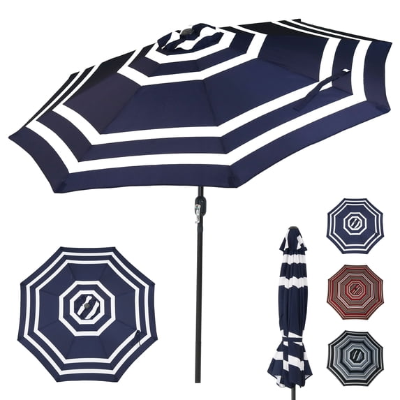 Sunnydaze Striped 9' Navy Blue Patio Umbrella