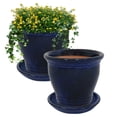 thumbnail image 1 of Sunnydaze Studio 11" x 11" x 10" Round Imperial Blue Ceramic Solid Plant Pot with Saucers (2-Count), 1 of 11