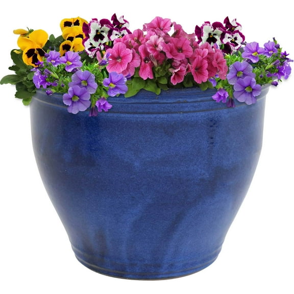Sunnydaze Studio 18.5" x 18.5" x 15" Round Imperial Blue Ceramic Outdoor Planter