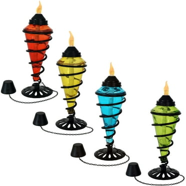 Sunnydaze Swirling Metal with Glass Outdoor Tabletop Torches - Multi - Set of 4
