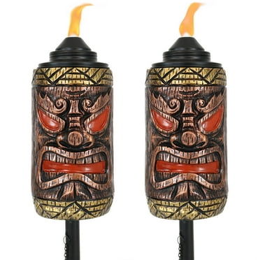 Sunnydaze Tiki Face Tropical Red Resin 3-in-1 Outdoor Torch Set with Adjustable Height (2 Count)