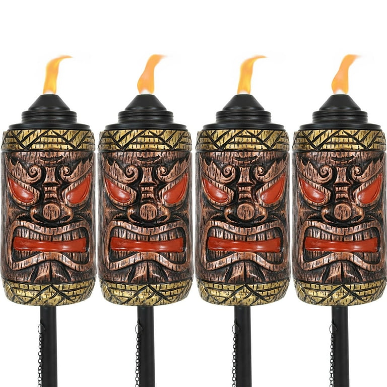 Sunnydaze Tiki Face Tropical Red Resin 3-in-1 Outdoor Torch Set