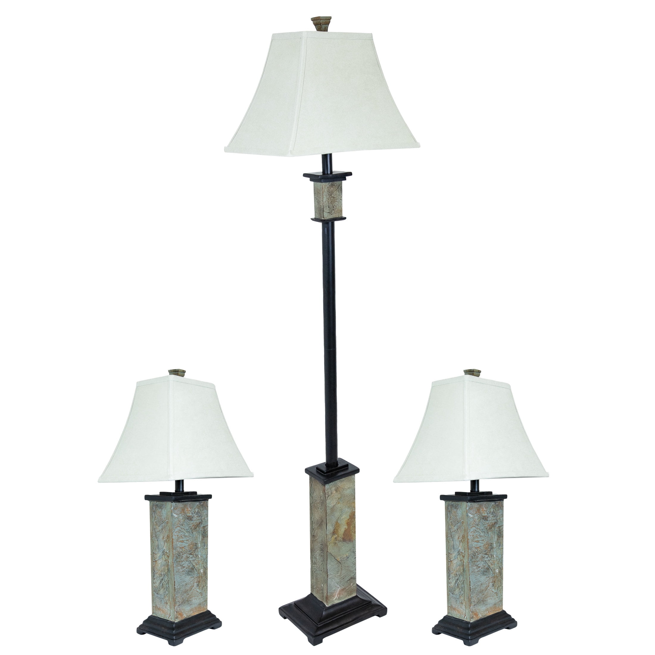 Sunnydaze Timeless Abode 3-Piece Floor and Table Lamp Set, Gray Slate ...
