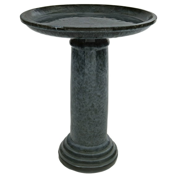 Sunnydaze Toulon Freestanding Ceramic Outdoor Bird Bath, UV-Resistant Black Mist Finish