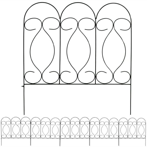 Sunnydaze Traditional 24" x 24" Black Steel Decorative Garden Fence Panels (5 Count)