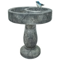 Sunnydaze Traditional Freestanding Polyresin Outdoor Bird Bath with Feeder Compartment