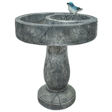 Sunnydaze Traditional Freestanding Polyresin Outdoor Bird Bath with Feeder Compartment
