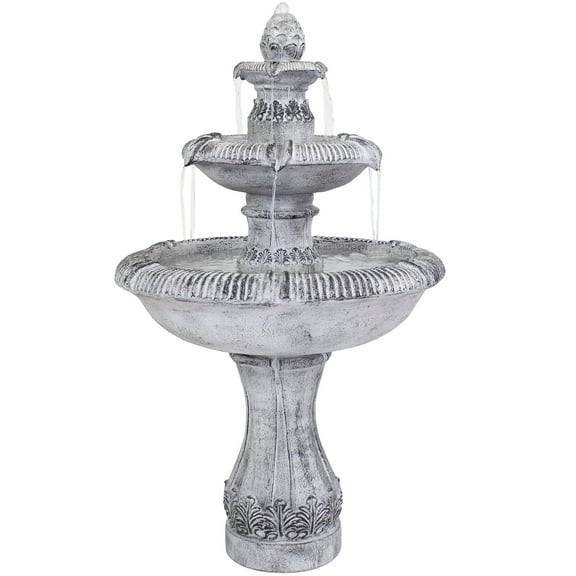 Sunnydaze Traditional Gray Mediterranean Reinforced Concrete 3-Tier Outdoor Water Fountain