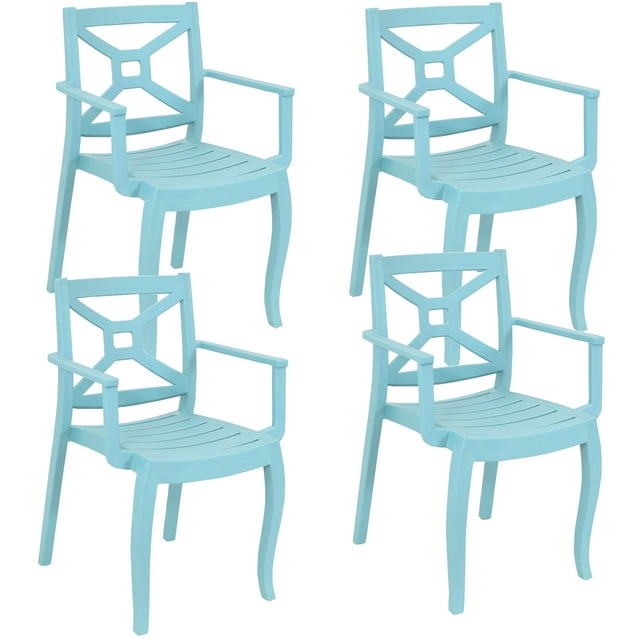 Sunnydaze Tristana Plastic Outdoor Dining Armchair - Spring Blue - Set of 4