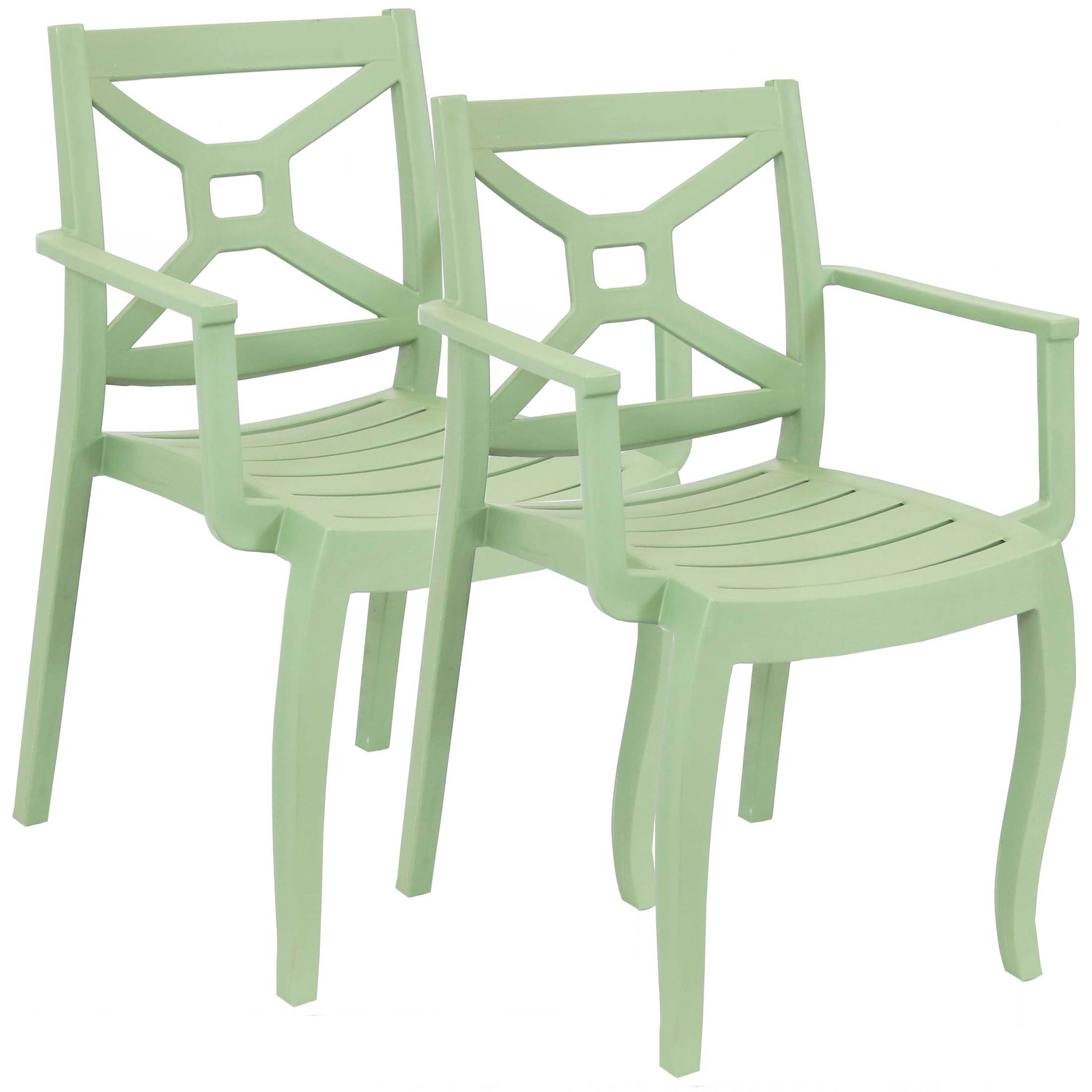 Sunnydaze Tristana Plastic Stackable Dining Armchair - Set of 2, Green