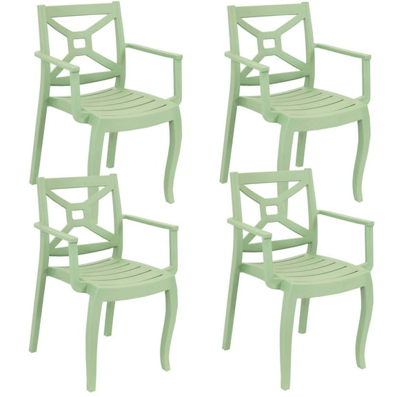 Sunnydaze Tristana Plastic Outdoor Dining Armchair - Spring Green - Set of 4