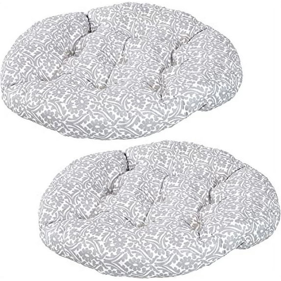 Sunnydaze Tufted Large Round Floor Cushion - Set of 2 - Unique Outdoor/Indoor Chair Cushions or Meditation Cushions - 300D Olefin with Polyester Fill - 22-Inch Diameter - Gray Damask