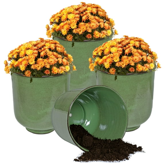 Sunnydaze Vivian 11" x 11" x 12" Round Jade Metal Outdoor Planter Pot 4-Count