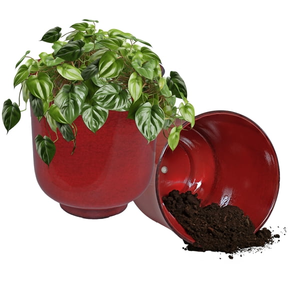 Sunnydaze Vivian 11" x 11" x 12" Round Ruby Metal Outdoor Planter Pot 2-Count
