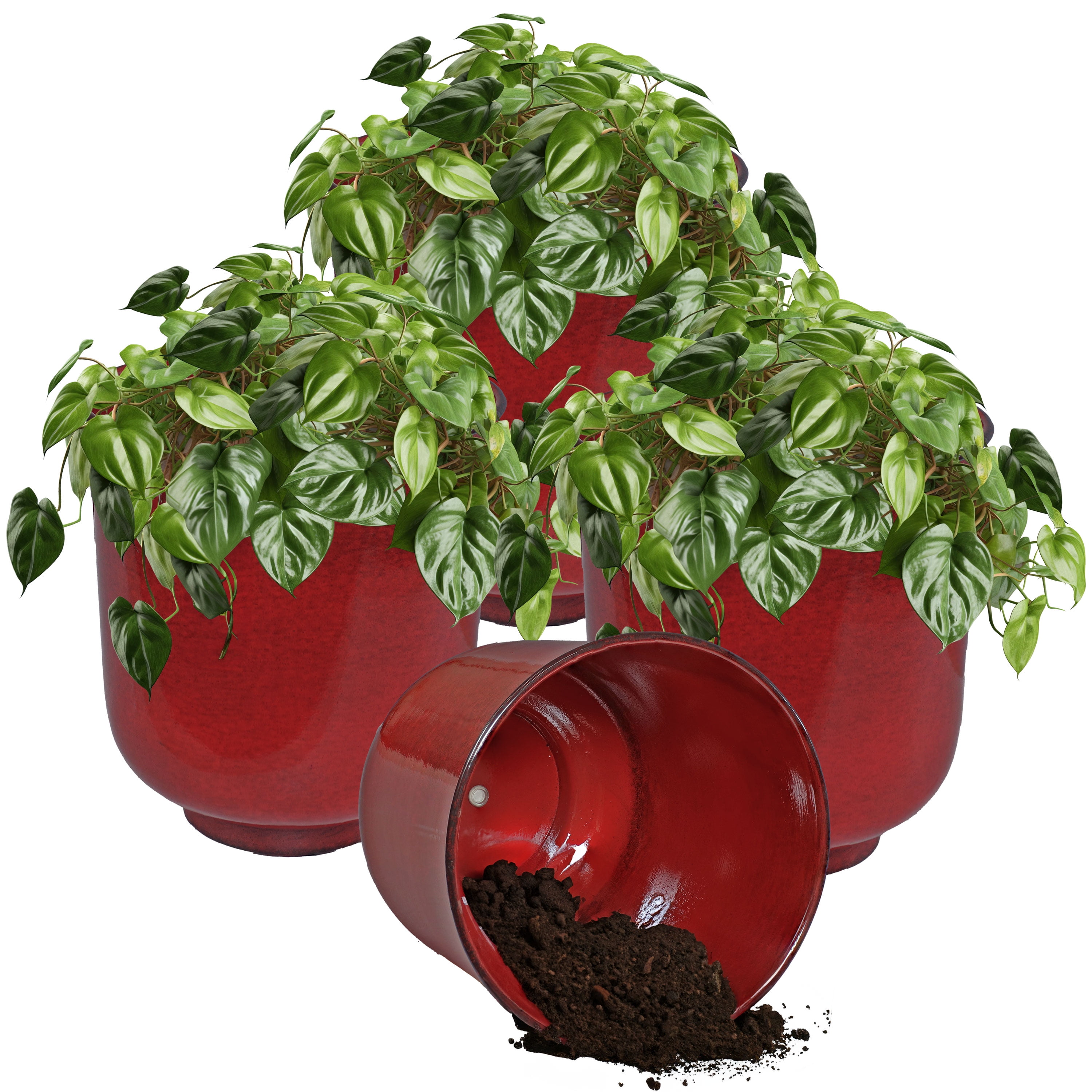 Vivian Ruby Glaze Medium Iron Indoor/Outdoor Planter Set
