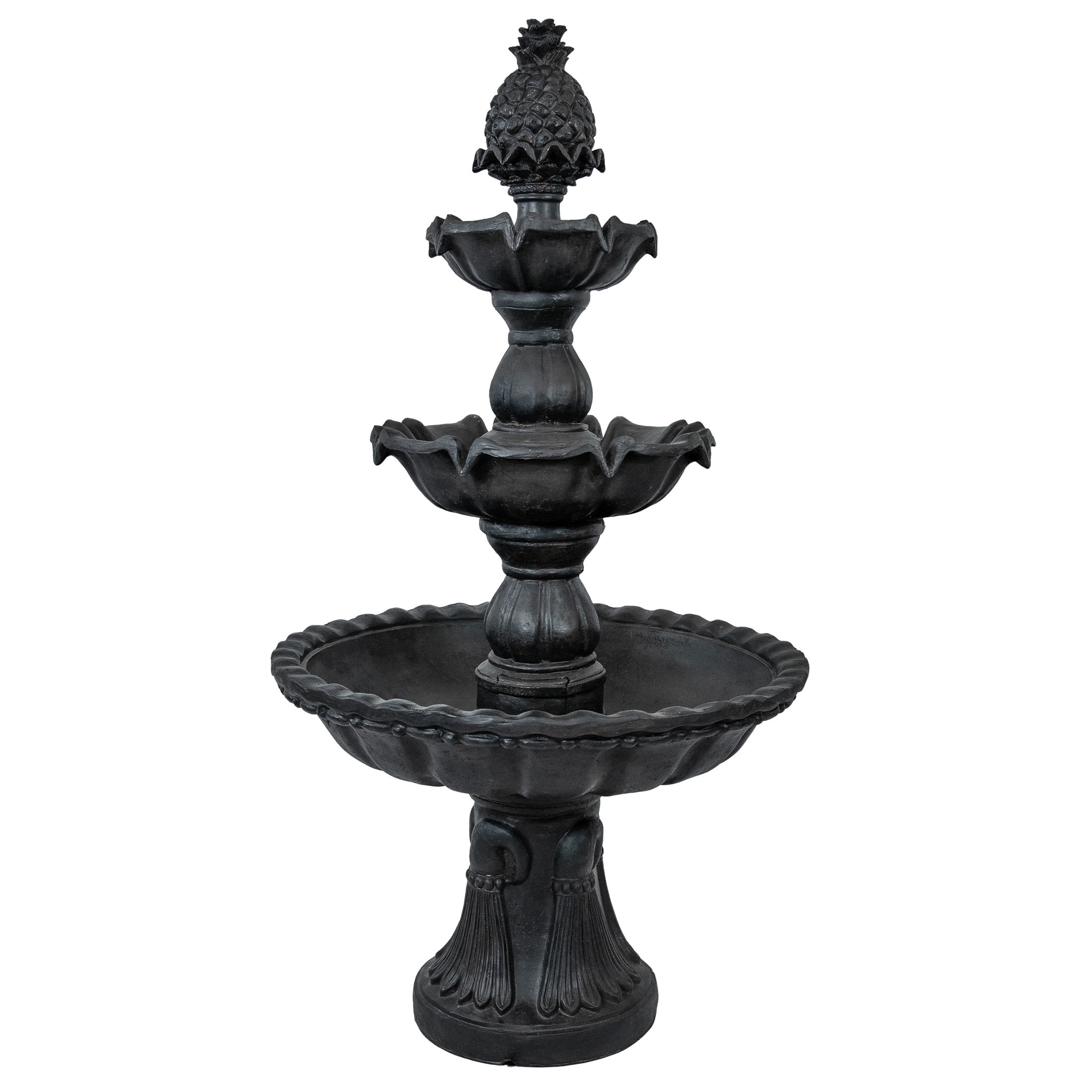 Deep Espresso 3-Tier Fiberglass Outdoor Water Fountain with Pineapple Top
