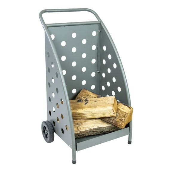 Sunnydaze Wheeled Powder-Coated Steel Firewood Log Cart, Gray
