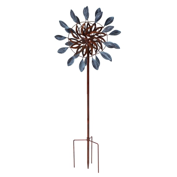 Sunnydaze Whirling Petals 48" Blue and Brown Solid Iron Wind Spinner