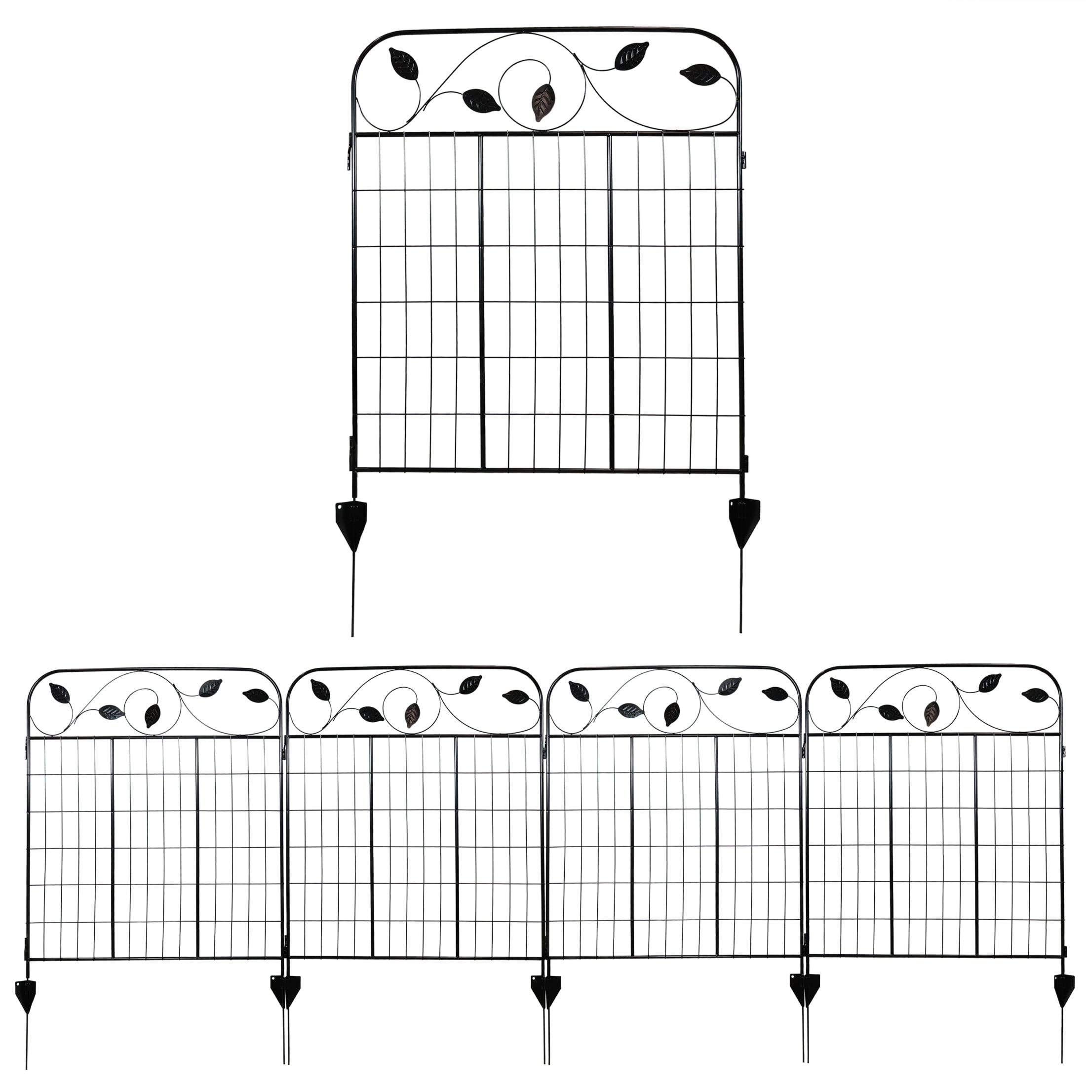 Sunnydaze Winding Vines 36" x 30" Black Decorative Steel Garden Fence Panels (4 Count)