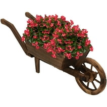 Sunnydaze Wooden Decorative Wheelbarrow Planter - 35" x 10" x 11"