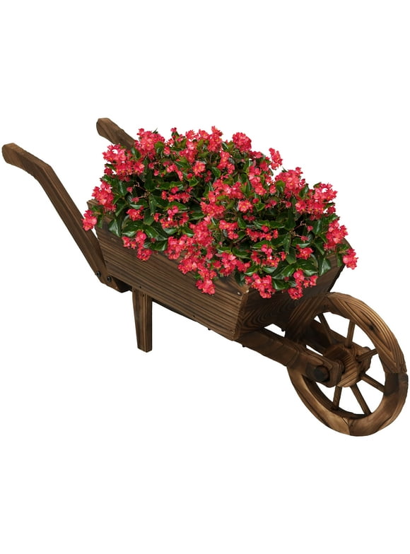 Sunnydaze Wooden Decorative Wheelbarrow Planter - 35" x 10" x 11"