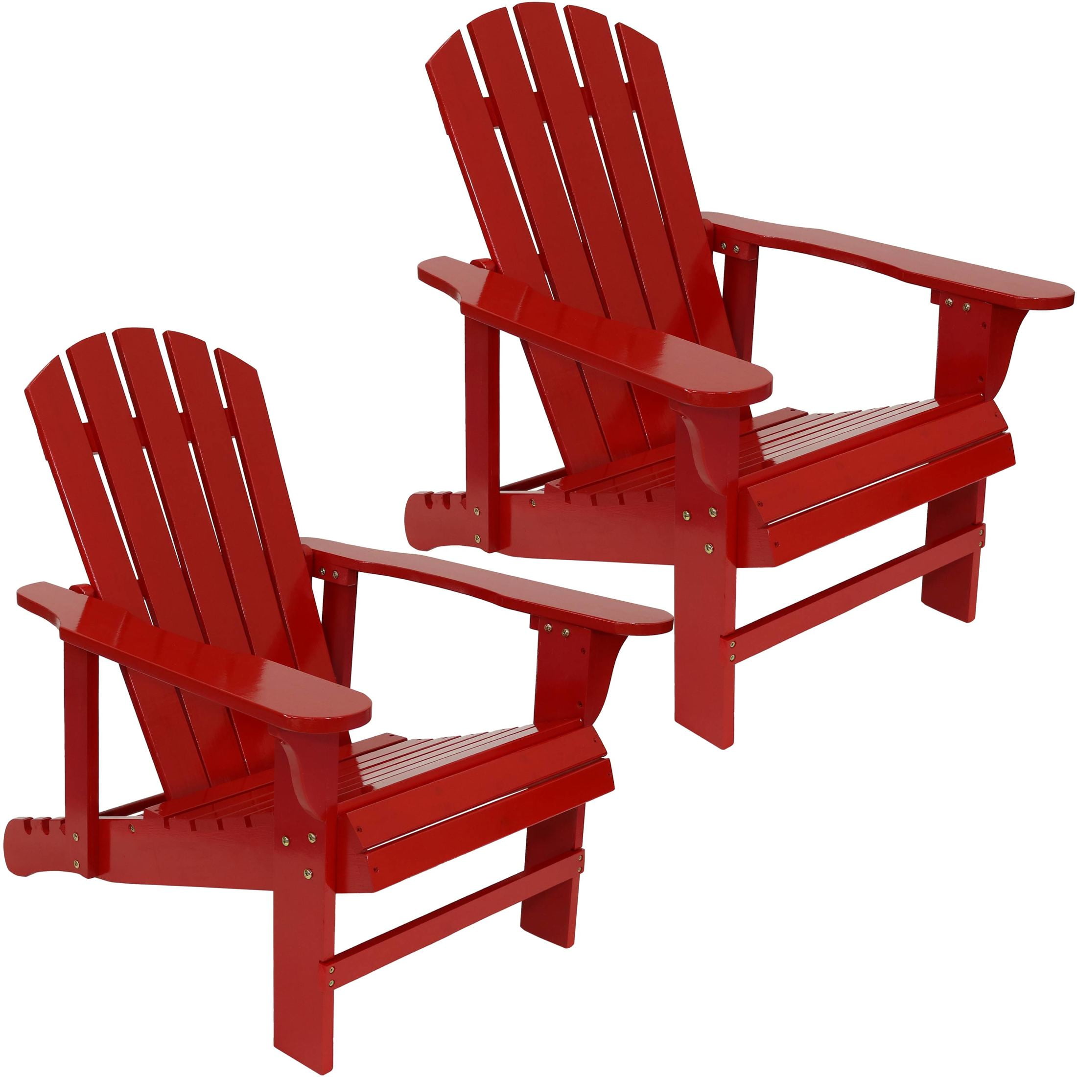 Red Fir Wood Adjustable Backrest Adirondack Patio Chairs - Set of 2