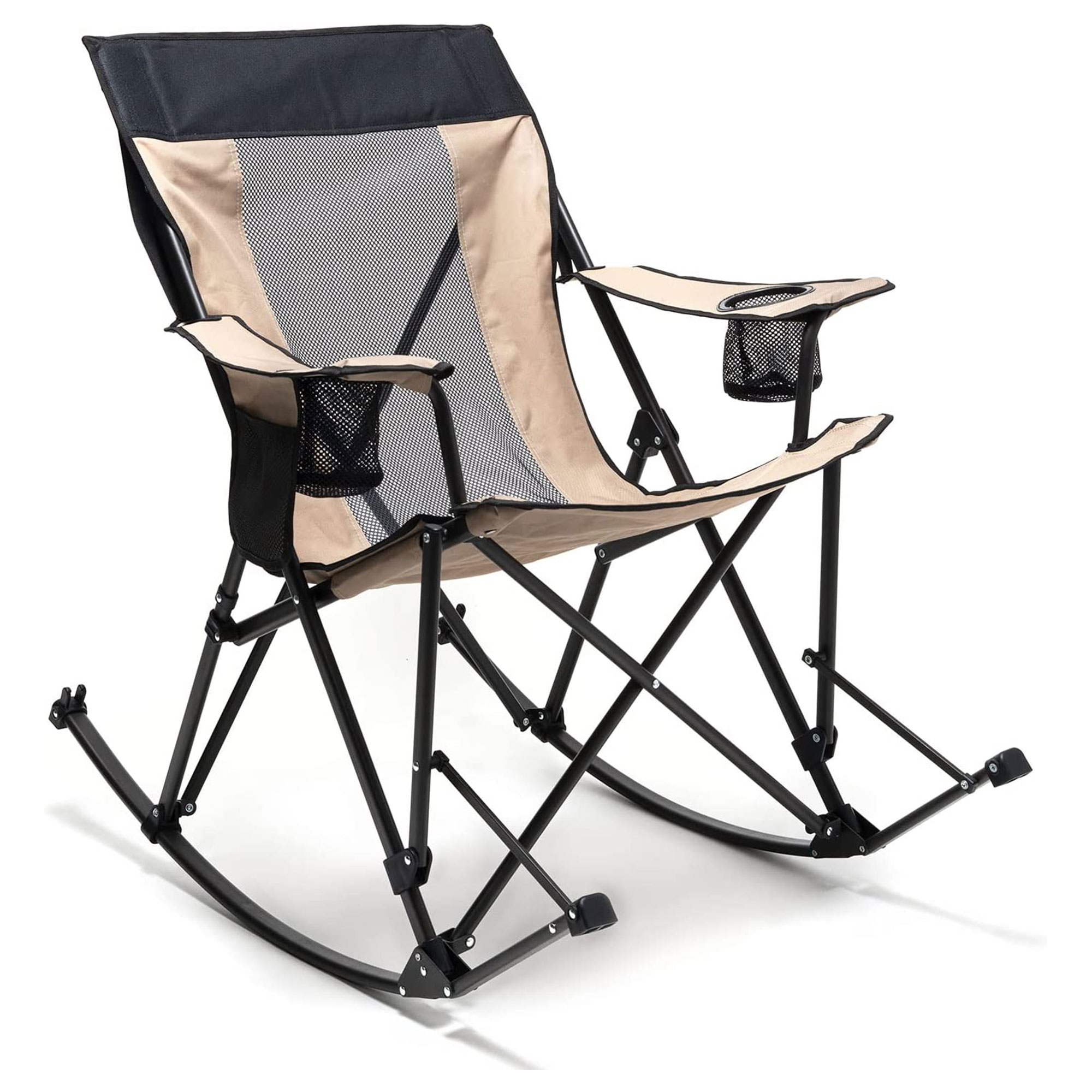Sunnyfeel Outdoor Portable Folding Rocking Chair with Cup Holders