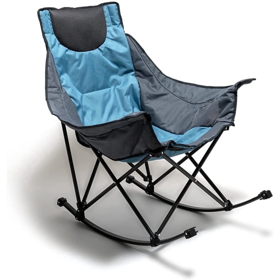 Sunnyfeel Heavy Duty Oversized Rocking Camping Chair, Foldable Portable Lawn Rocker with Side Pocket & Carry Bag for Outdoor, Picnic, Patio & Backyard, Blue