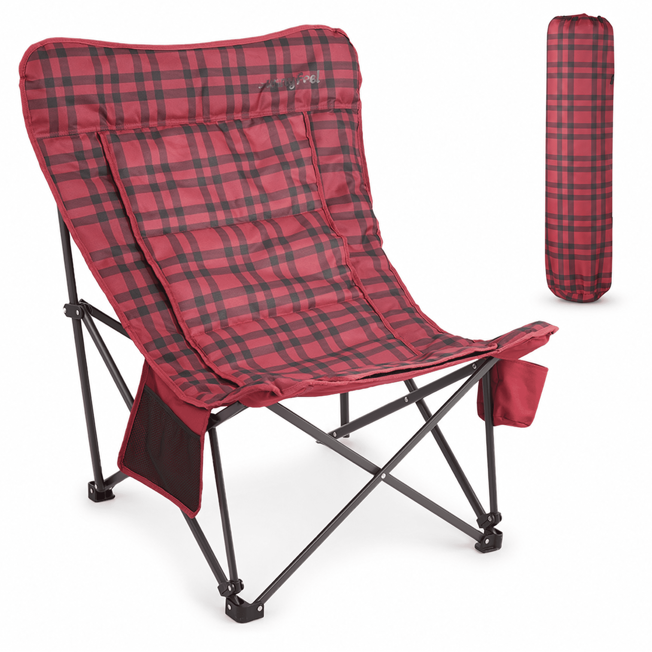 Sunnyfeel Plaid Butterfly Folding Chair,300‑LB Heavy‑Duty Frame ...