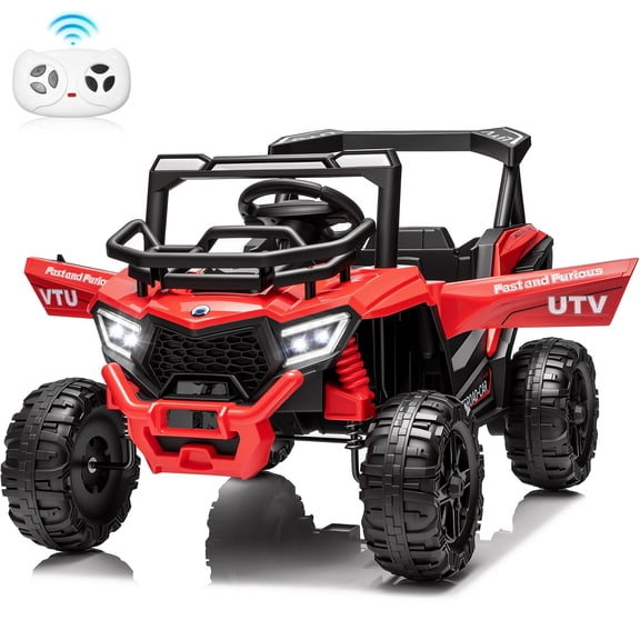 Sunnyfree 12V Ride on Toys UTV with Remote Control, Ride on Car for Boys & Girls with 3 Speed Modes, 4 Wheel Suspension, Bluetooth Music, LED Lights, Red