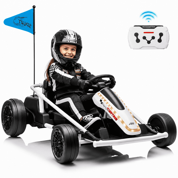 Sunnyfree 24 Volt Ride on Toys for Kids, 14Ah Electric Go Kart with Remote Control, 5–10 MPH, Drift Function, 2×200W Motors, Bluetooth Music, LED Lights, Seat Belt, White
