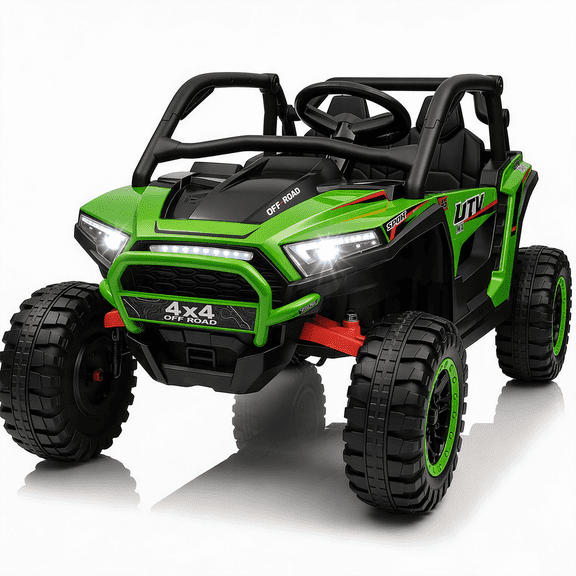 Sunnyfree 24 Volt Ride on Toys for Kids, 4WD Electric Power UTV Wheels with 800W Motors, Remote Control, 2 Seater, Spring Suspension, LED Light, Roll Cage, Storage Space, Green