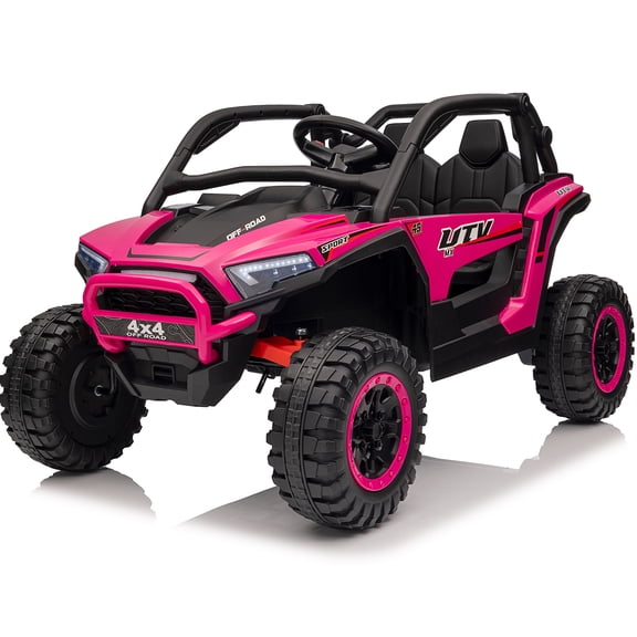 Sunnyfree 24 Volt Ride on Toys for Kids, 4WD Electric Power UTV Wheels with 800W Motors, Remote Control, 2 Seater, Spring Suspension, LED Light, Roll Cage, Storage Space, Pink