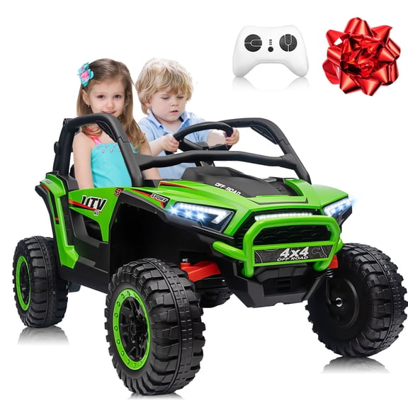 Sunnyfree 24V 2-Seater Ride-On UTV for Kids, 4WD Battery Powered Vehicle with Parent Remote Control, Bluetooth, Spring Suspension & Storage, Storage for Gift, Green