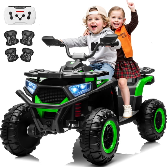 Sunnyfree 24V Kids 4 Wheeler ATV with Remote Control, 800W Ride on Toys, 4WD Powered Quad Car w/ Bluetooth Music, 3 Speeds, Spring Suspension, Green