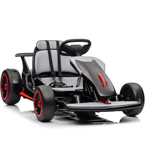 Sunnyfree 24V Kids Electric Go Kart, Metal Frame Ride on Toys Drift Kart with 300W Motors, 2 Speed Modes, Kids Electric Car for Ages 6-12, Gray
