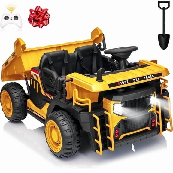 Sunnyfree 24V Ride On Dump Truck for Kids, 2 Seater Ride on Toys with Remote Control, Electric Dump Bed, 3 Speeds, Bluetooth Music, Yellow
