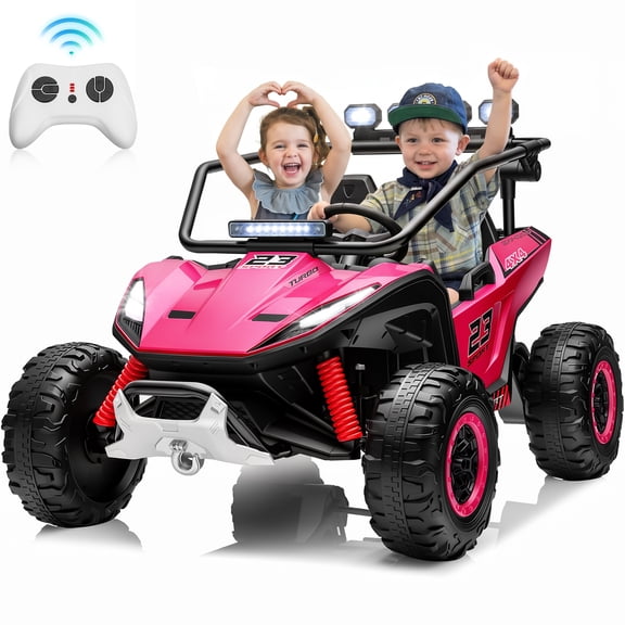 Sunnyfree 24V Ride on Toys 2 Seater UTV for Kids, 4WD 800W Electric Car with Parent Remote Control, LED Lights, Bluetooth Music, Roll Cage, Pink