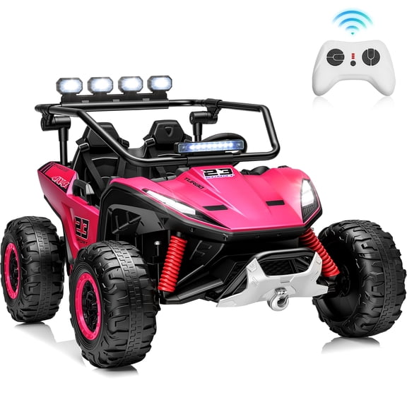 Sunnyfree 24V Ride on Toys 2 Seater UTV for Kids, 4WD 800W Electric Car with Parent Remote Control, LED Lights, Bluetooth Music, Roll Cage, Pink