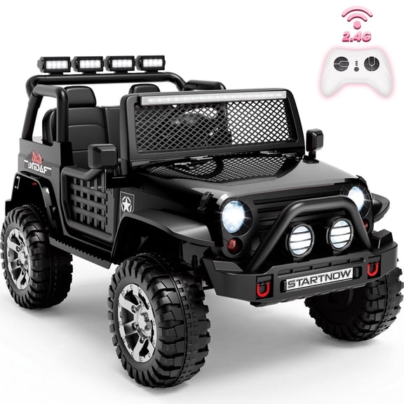 Sunnyfree 4WD 24V Ride on Toy & 2 Seater, 800W Power Car Wheel with Remote Control, Electric Car for Kids with Bluetooth, LED Lights, Seat Belt & Lockable Doors, 3-8, Black
